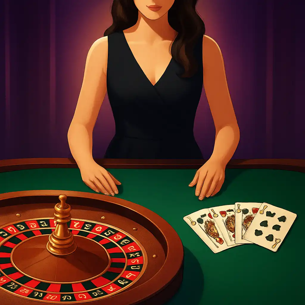 Live casino roulette table with gold and purple lighting